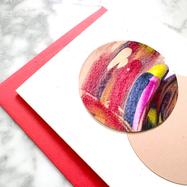 Hand Painted Abstract Greeting Card - Coral