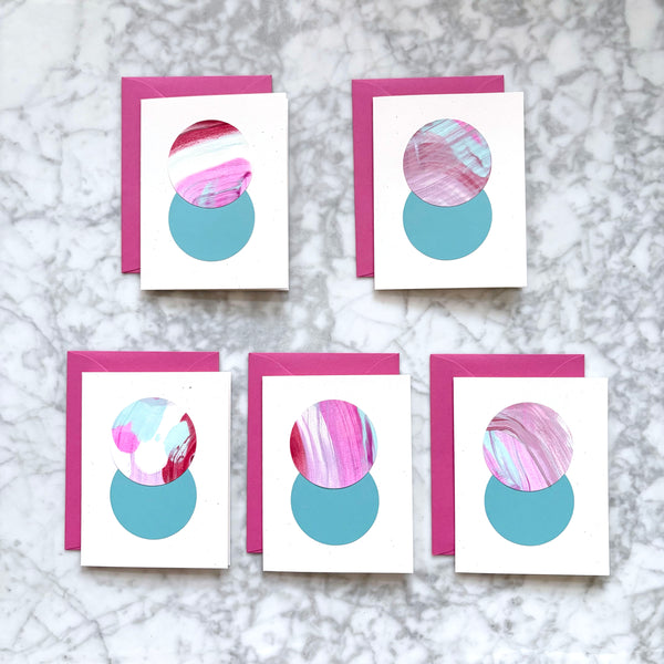 Hand Painted Abstract Blank Greeting Card - Fuchsia