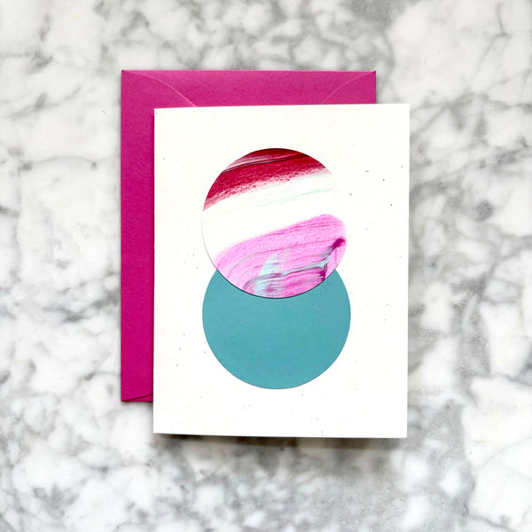 Hand Painted Abstract Blank Greeting Card - Fuchsia