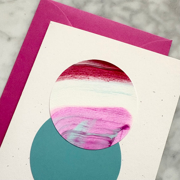 Hand Painted Abstract Blank Greeting Card - Fuchsia