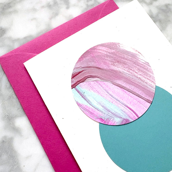 Hand Painted Abstract Blank Greeting Card - Fuchsia