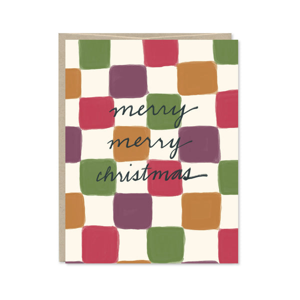 Merry Merry Christmas Checkerboard Holiday Card