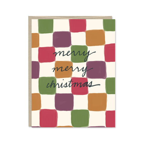 Merry Merry Christmas Checkerboard Holiday Card
