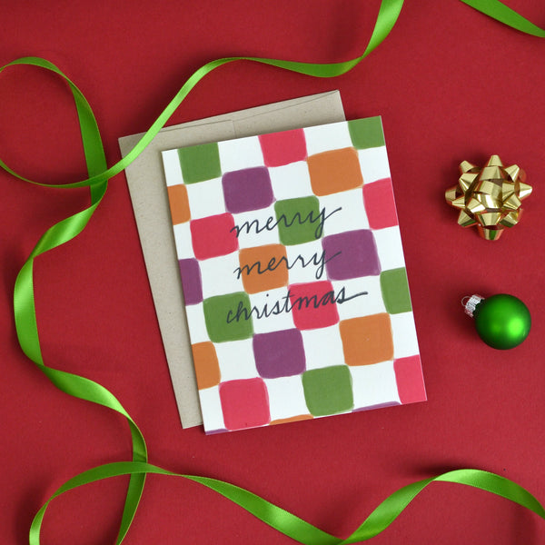 Merry Merry Christmas Checkerboard Holiday Card