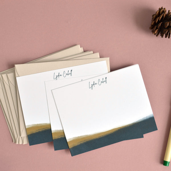 Deep Pine and Tan Modern Personalized Stationery