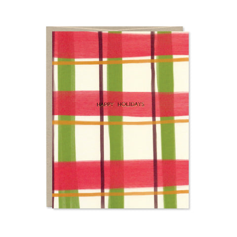 Plaid Happy Holidays Gold Foil Christmas Card
