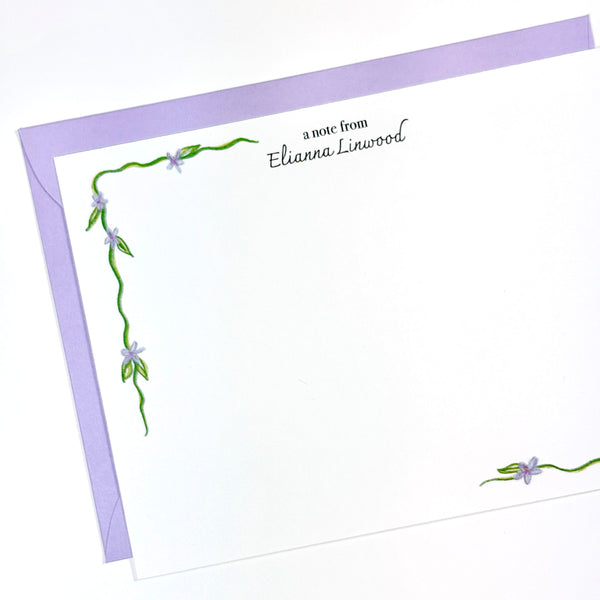 Dainty Purple Floral Personalized Stationery