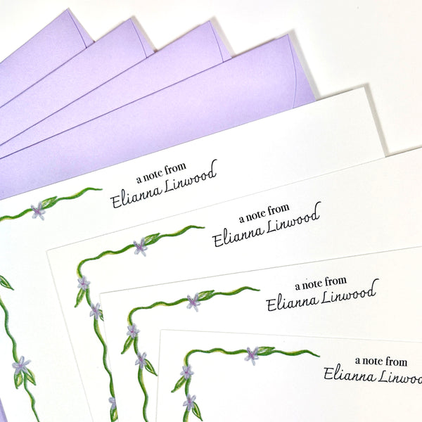 Dainty Purple Floral Personalized Stationery