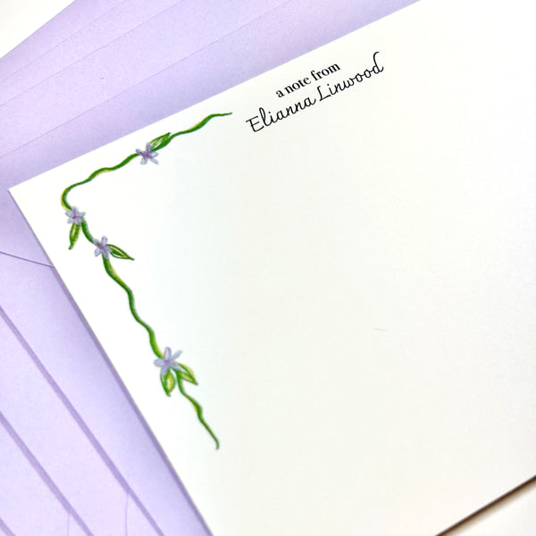 Dainty Purple Floral Personalized Stationery